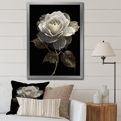 " Retro White Rose Portrait On Black "