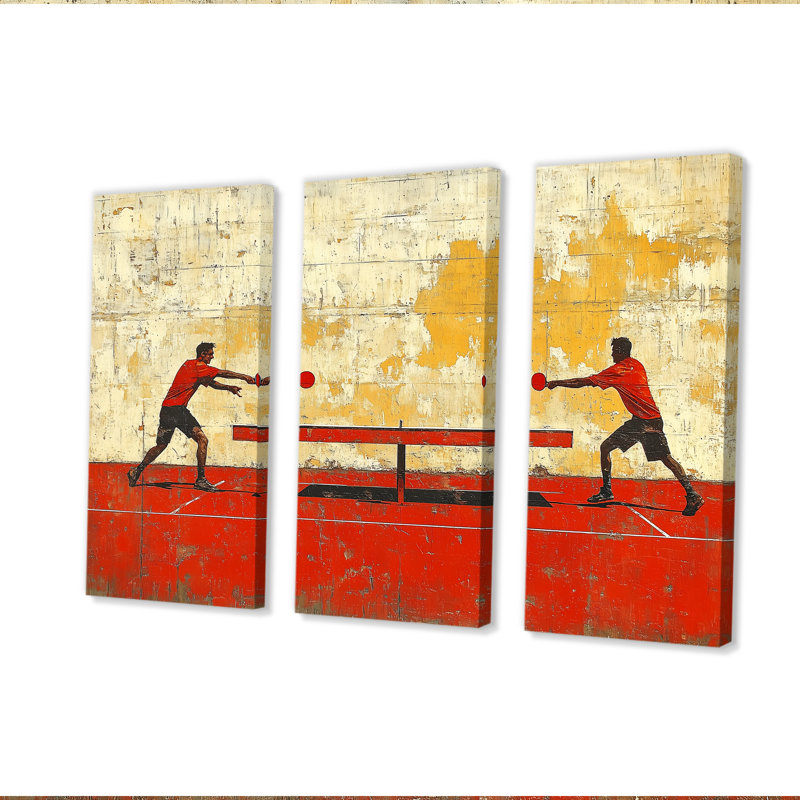 Ensemble de salon de ping-pong rouge et or, Toile tendue, H 32 po x l 48 po x P 1 po