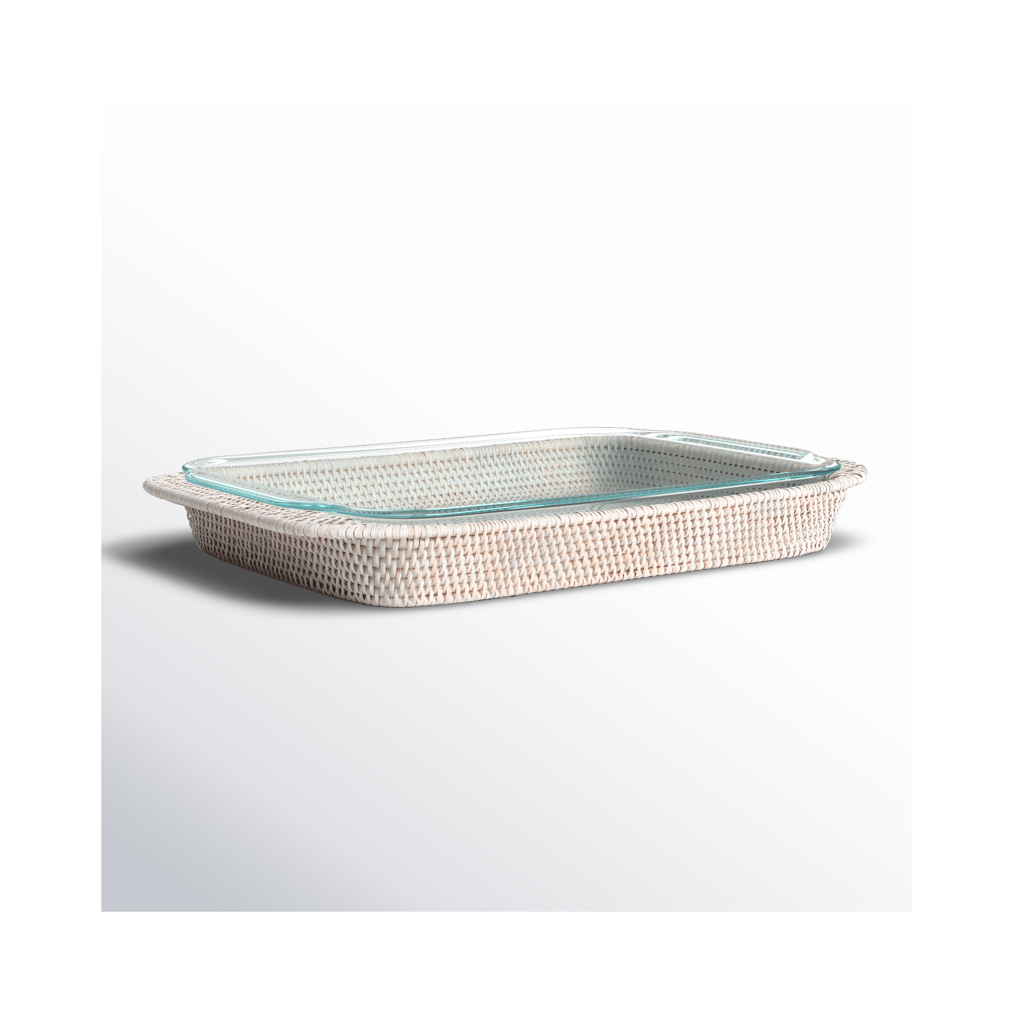Camden Rattan Baking Dishes, White Wash, 2" H x 13" W x 9" D