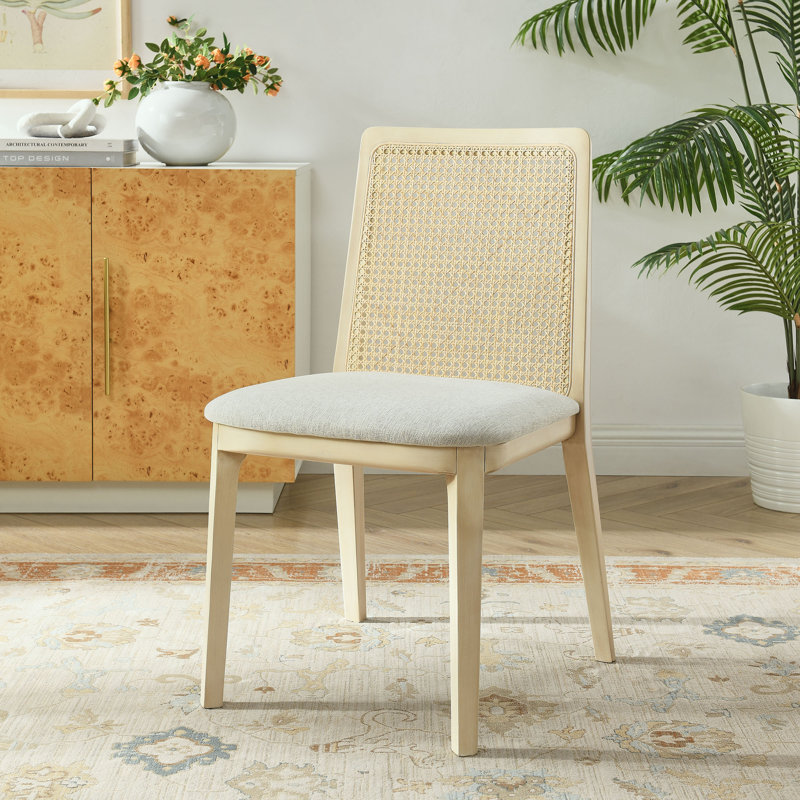 Chaise d'appoint en bois et rotin Monarch, Blanc / bois naturel