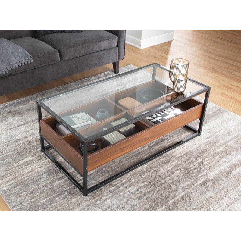 Kaebri Glass Top Single Coffee Table, Black/Clear, Brown/Black
