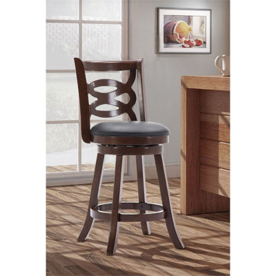 Pemberly Row Hardwood Swivel Counter Stool with Leatherette Seat in Cappuccino