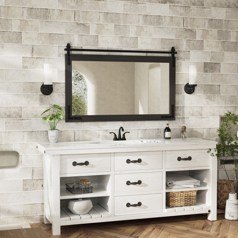 Miroir décoratif Brunilda Rustic Farmhouse, Noir, noir, noir, noir, 26 po x 40 po