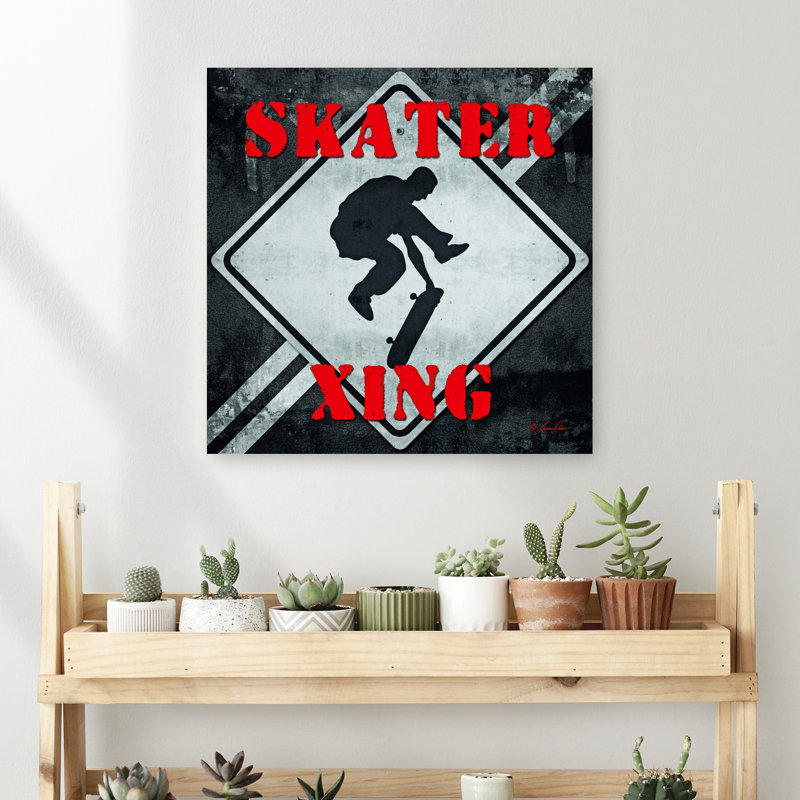 Skater Crossing Contemporary Wall Art Print 1 Piece Wrapped Canvas Wall Art, 45.72cm H x 45.72cm W