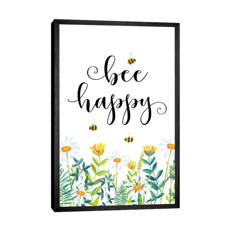 Bee Happy - Print on Canvas, Black Framed, 101.6 cm H x 66.04 cm W