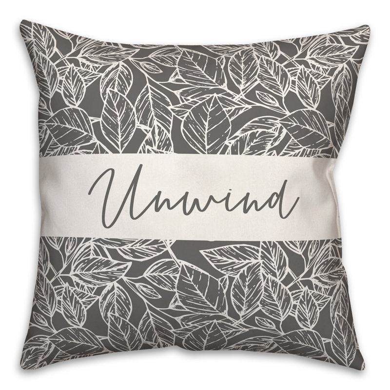Housse de coussin d'extérieur carré Unwind Leaves 2, gris, 16 po x 16 po
