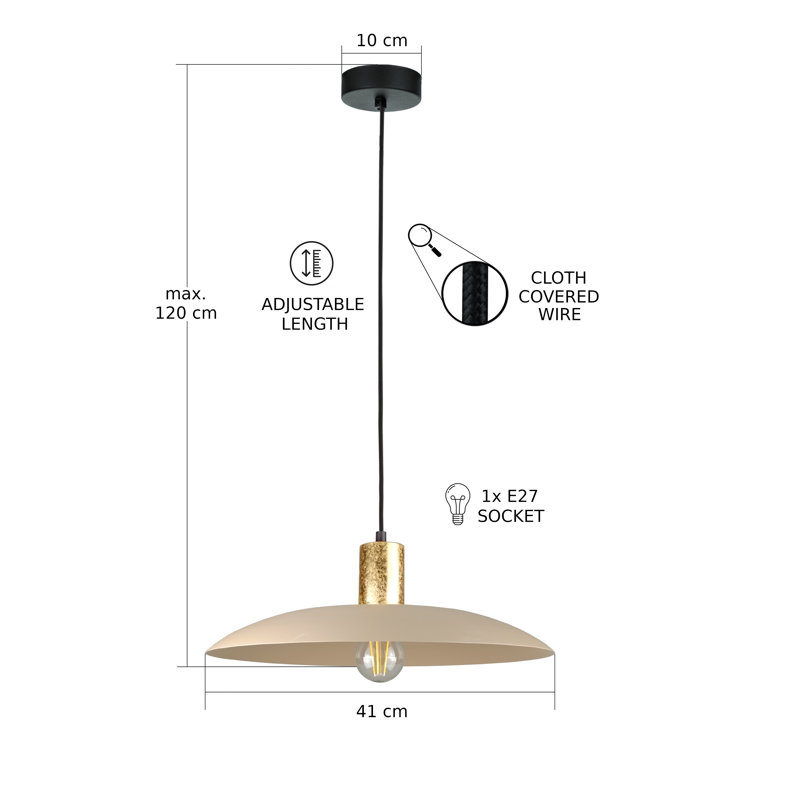 1 - Light Matte Black Dome Pendant, Gold/Latte