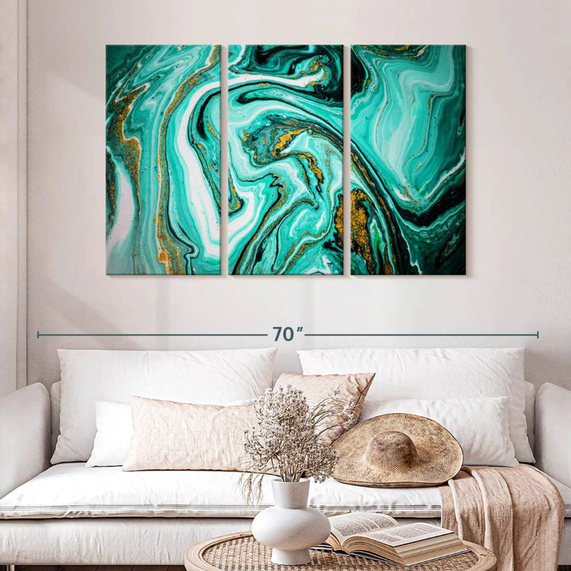 Avery Teal Marble Abstract, 32" H x 50" W