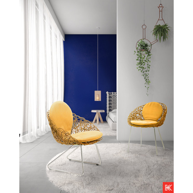 Noodle Upholstered Arm Chair, Yellow