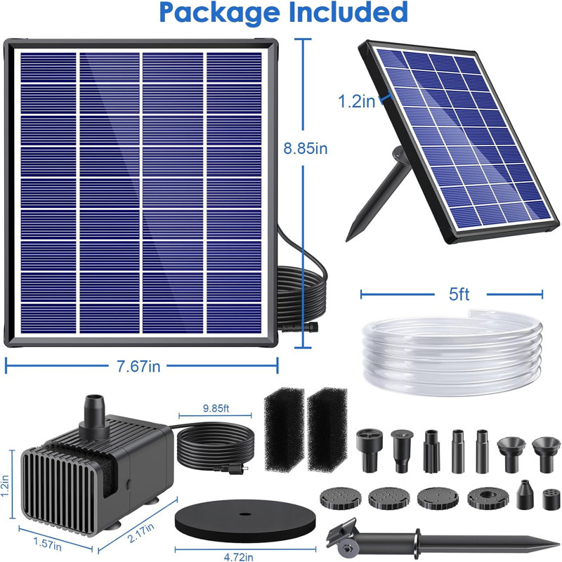 Solar Fountain Pump 6.5W, Solar Bird Bath Fountain with Double Layer Protection, Adjustable Water Spray for Garden Pond, Bird Bath, Outdoor Water Features and Small Ponds