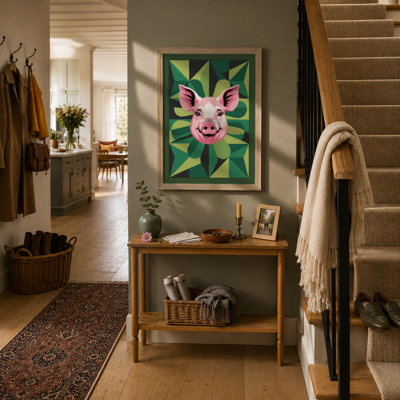 Cheerful Pig Mandala Modern - Framed Print