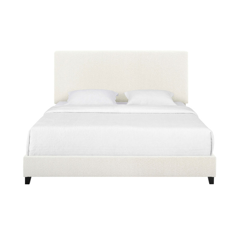 Grand lit plateforme tapissier blanc Boucle