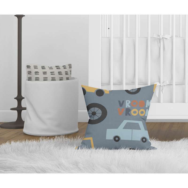 Coussin Vroom, H 16 po x l 16 po, Bleu / or / orange