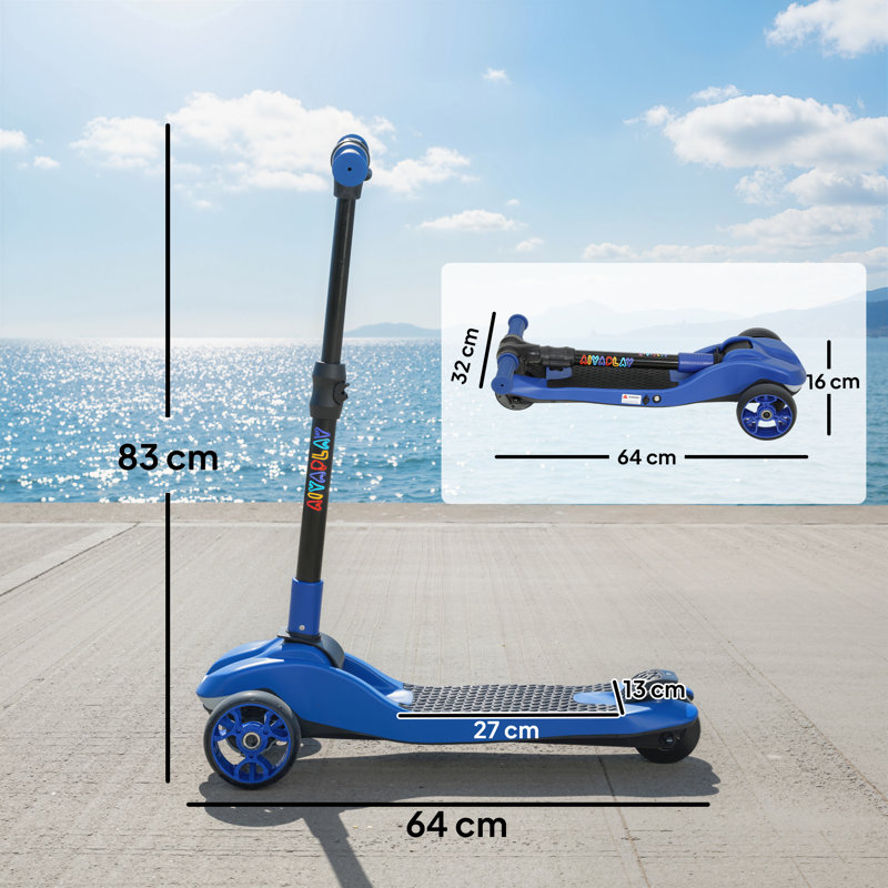 AIYAPLAY Electric Scooter for Kids 3 Wheel Foldable Age 6-10 LED, Blue