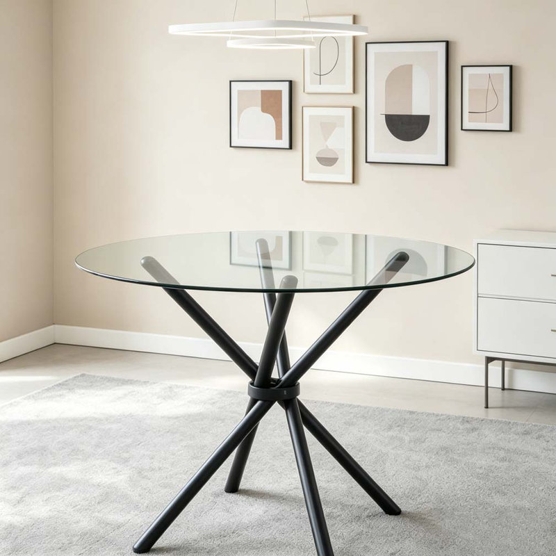Table de salle à manger ronde en verre transparent, Black