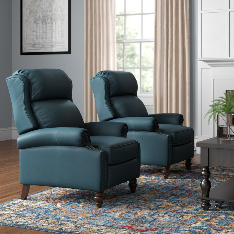 Ambrosane 33" Wide Genuine Leather Recliner (Set of 2), Turquoise Genuine Leather