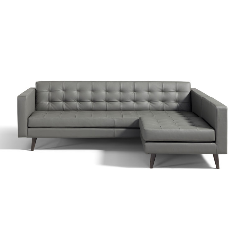 Canapé réversible en cuir véritable 86,7 po Burciaga, Cuir véritable gris foncé