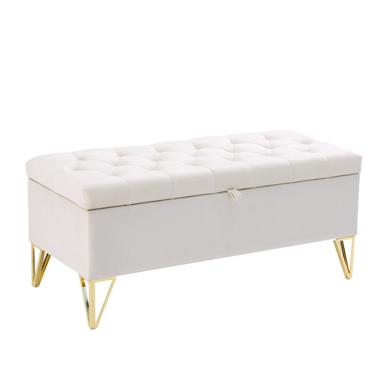 Banc rembourré en tissu avec 4 pieds, Beige
