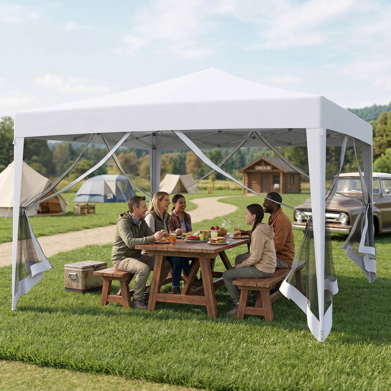 Abri escamotable pliant instantané résistant aux rayons UV de 10 pi x 10 pi avec tente en toile escamotable avec filet en filet respirant pour la terrasse