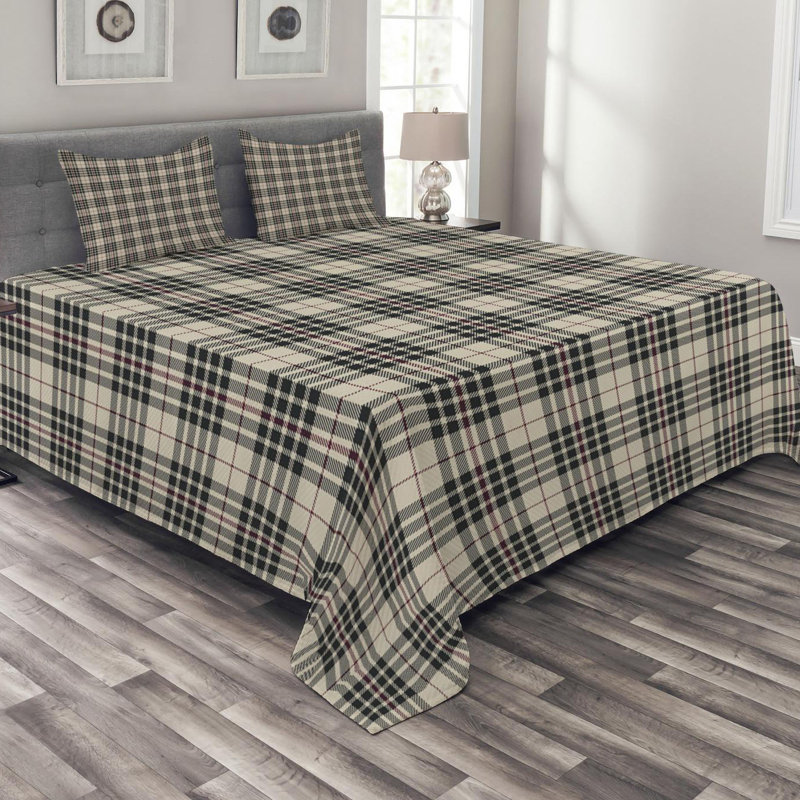 Abstract Farmhouse / Country Polyester Plaid Coverlet, King Coverlet + 2 Shams