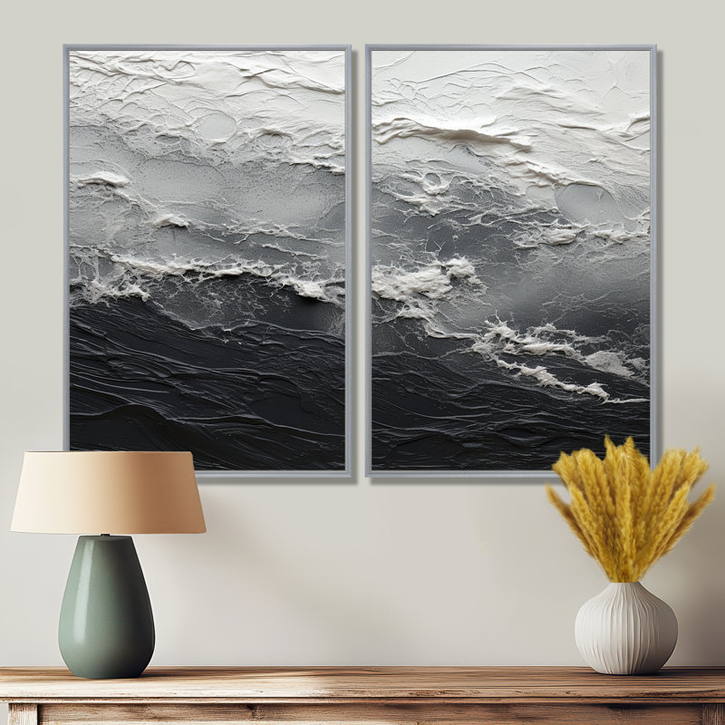 Minimalisme, peinture en noir et blanc - art mural bord de mer, H 36 po x l 48 po, Reproduction encadrée sans passe-partout