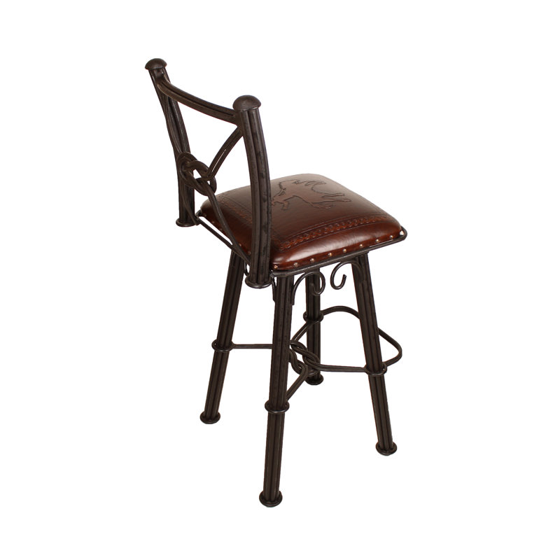 Kirin Iron Bar Stool w/Back w/Swivel (Bronco Pattern)