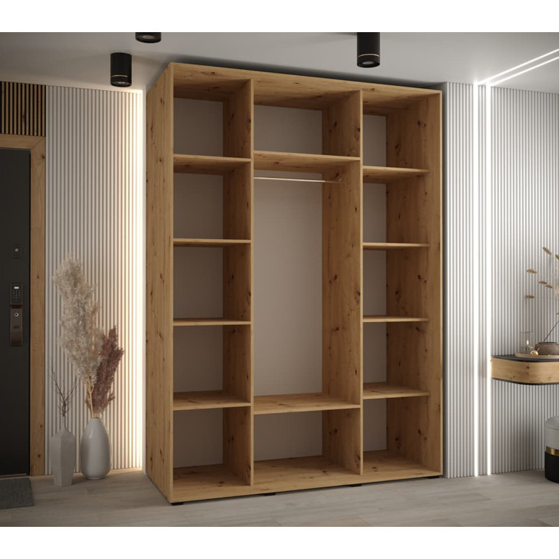 Auniya 3 Door Manufactured Wood Wardrobe, Oak Artisan