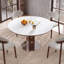 Table de salle à manger ronde extensible de 120 cm avec rallonge rabattable, plateau en pierre frittée blanche et colonne en noyer, montage rapide et facile