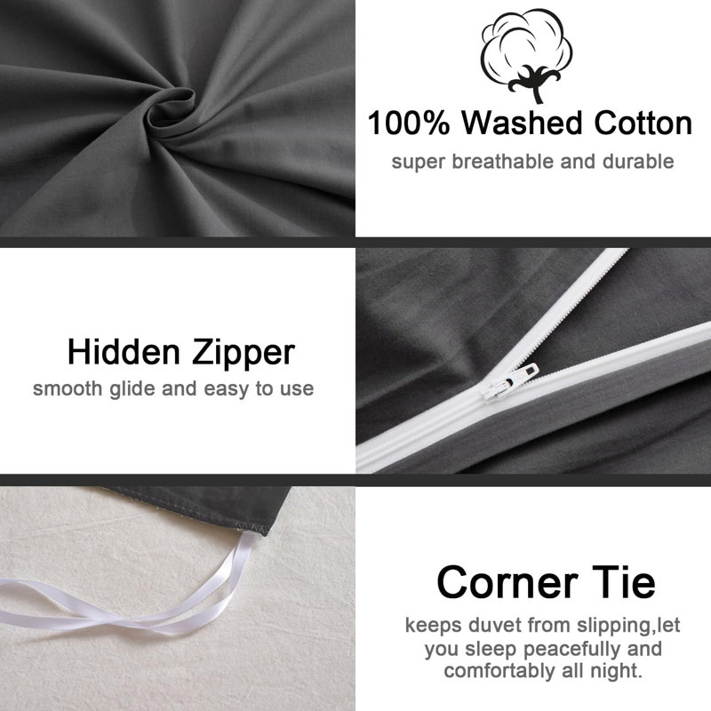 Cotton Sateen Duvet Cover, Queen Duvet Cover + 2 Standard Shams, Gray