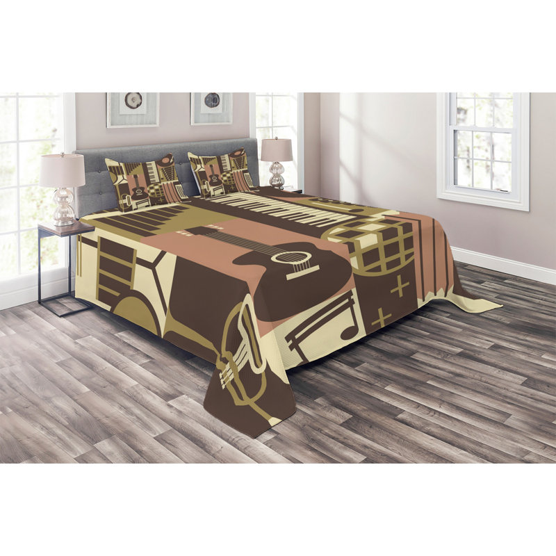 Music Farmhouse / Country Polyester Coverlet, King Bedspread + 2 Shams