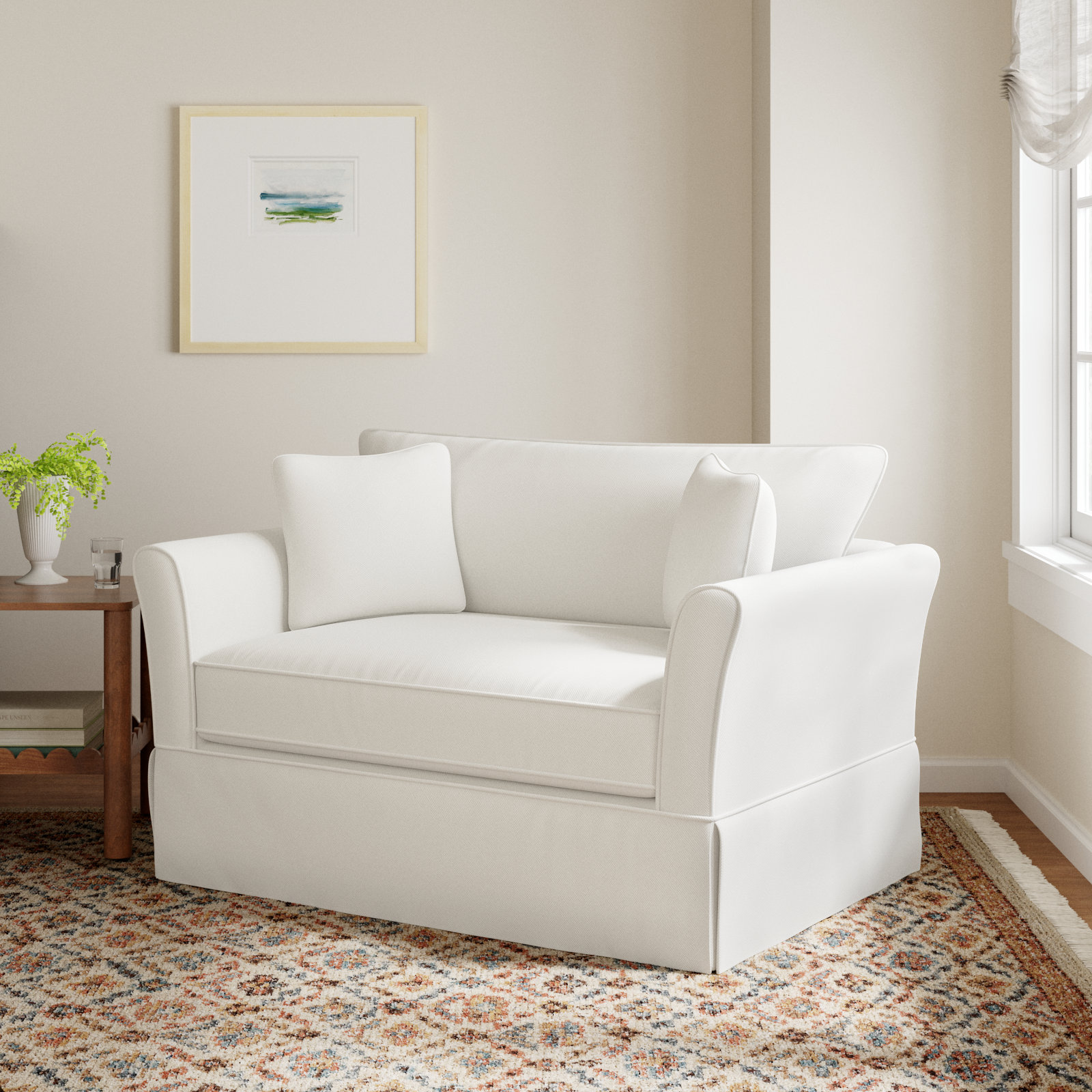 Shelby Upholstered Chair And A Half, Lena Off White Performance Linen Blend