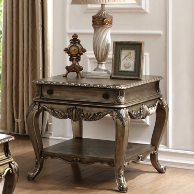 Elegant Vintage Oak Rectangular Living Room End Table With Felt-lined Box And Space Stylish Felt Protected Storage Drawer Shelf