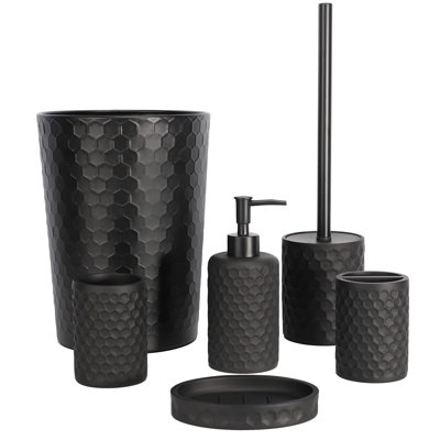 Bathroom Accessory Set - 6 Pcs Black Bathroom Accessories Set With Trash Can, Toothbrush Holder, Toothbrush Cup, Soap Dispenser, Soap Dish, Toilet Brush With Holder