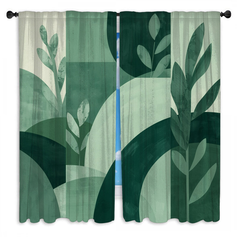 Rideaux de fenêtre vert géométrique et botanique obscurcissant - 2 panneaux, 20 po x 80 po - 2 panneaux