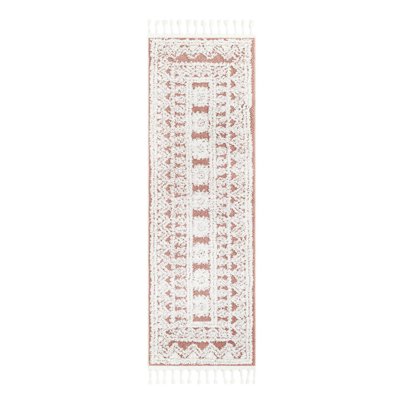 Tapis rose en polyester tissé à la machine Mabeline, Tapis de couloir 2 pi x 6 pi 1 po