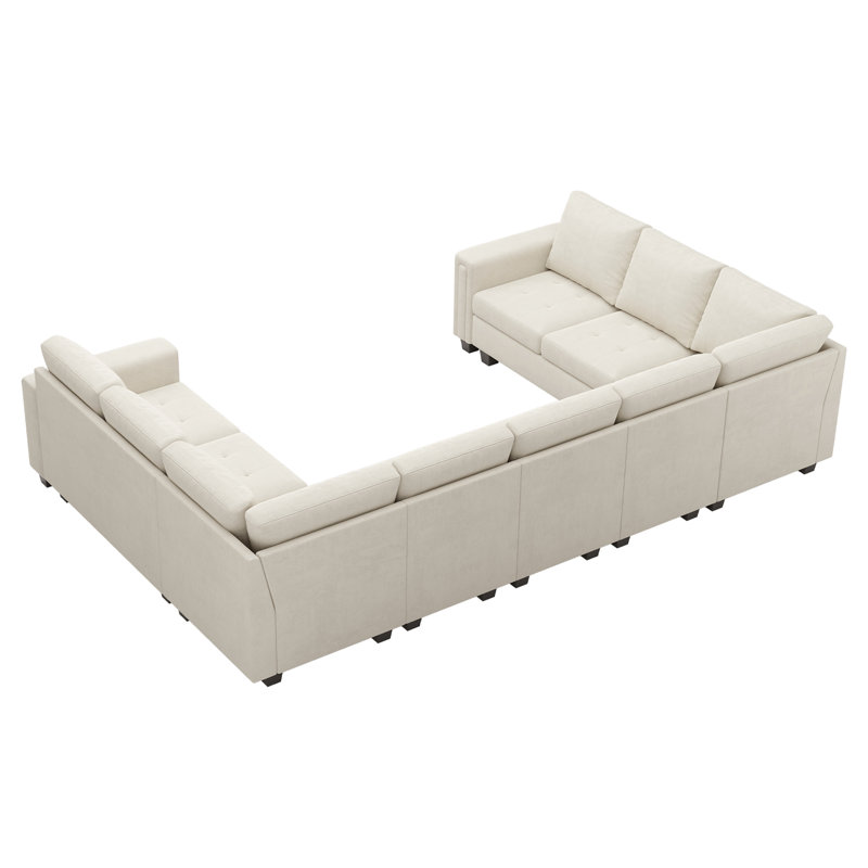 Canapé modulaire en U de 8 pièces Shavera, Velours beige