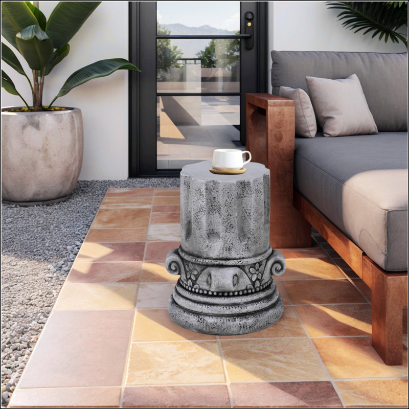 Cement Outdoor End Table For Patio And Garden, Modern Small Round Accent Table, Durable And Versatile Indoor/Outdoor Stool