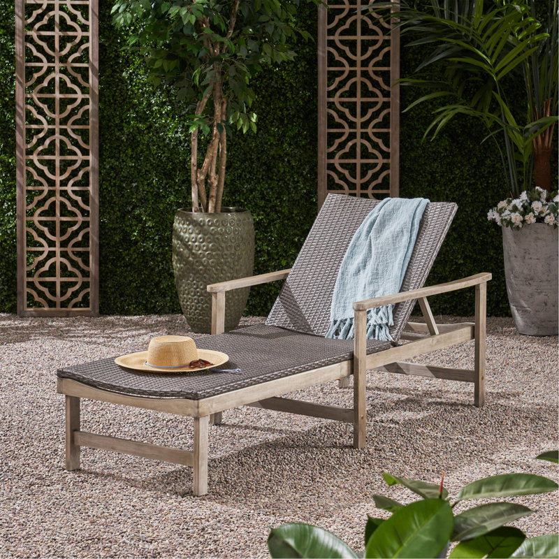 Wood + Wicker Chaise Lounge, Gray