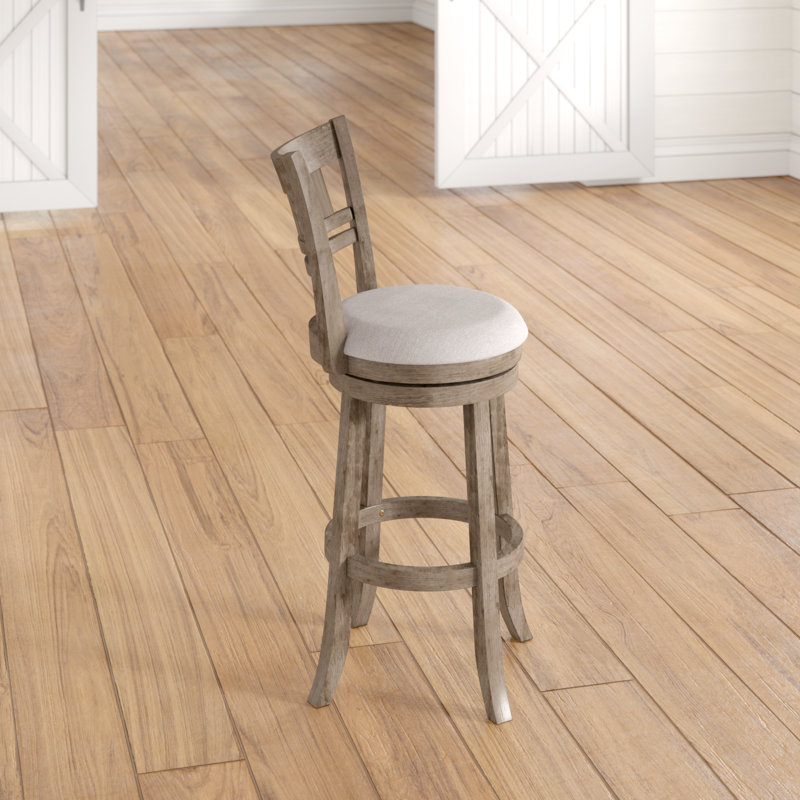 Beecroft Swivel Upholstered Counter Stool with Solid Wood Frame, Antique Gray
