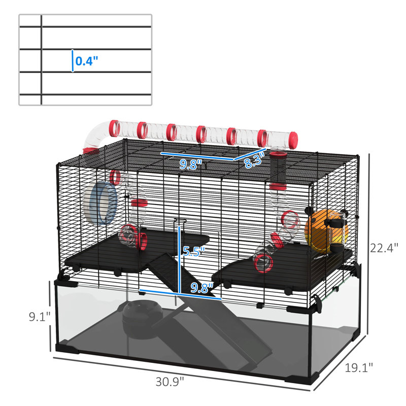 Très grande cage à hamster 31 "avec tunnel tubulaire