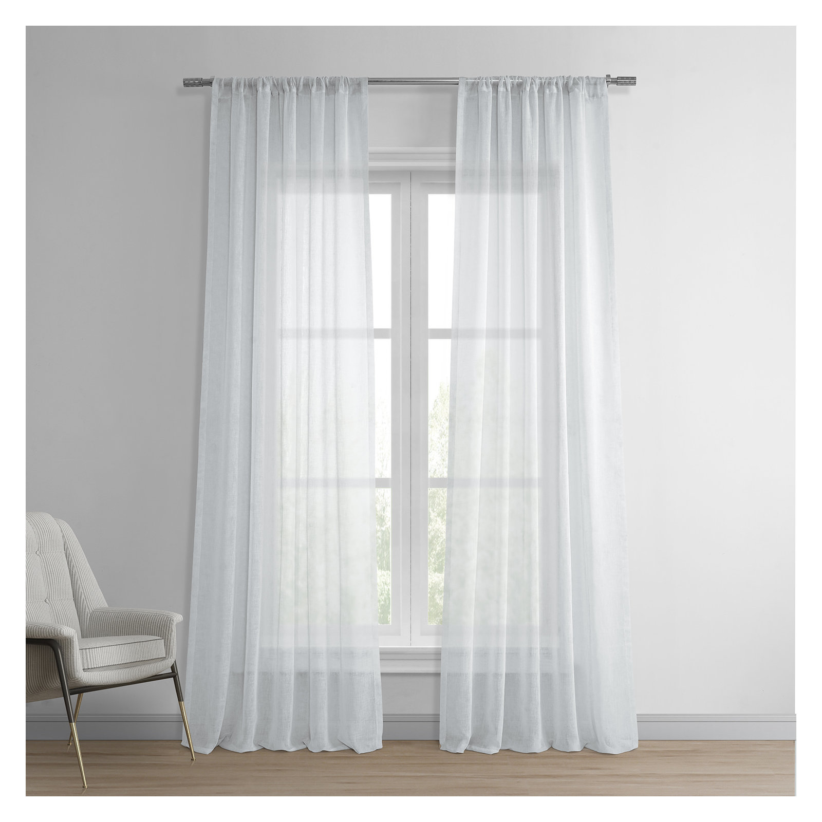 Larsa Sheer Linen Blend Curtain, Aspen White, 50"W x 108"L