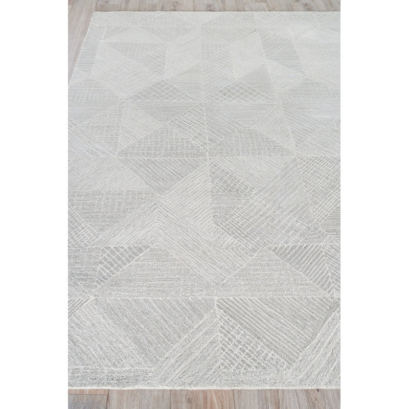 Caprice Wool Geometric Area Rug, Silver/Ivory, Rectangle 8' x 10'
