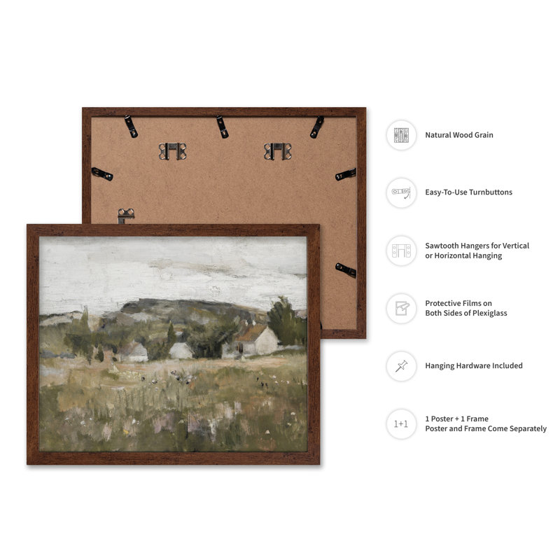 Maison de campagne panoramique, Poster, Brown Framed, 11"H x 14"W