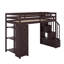 Lit mezzanine simple avec tiroirs de rangement, tablettes et escaliers-902962948