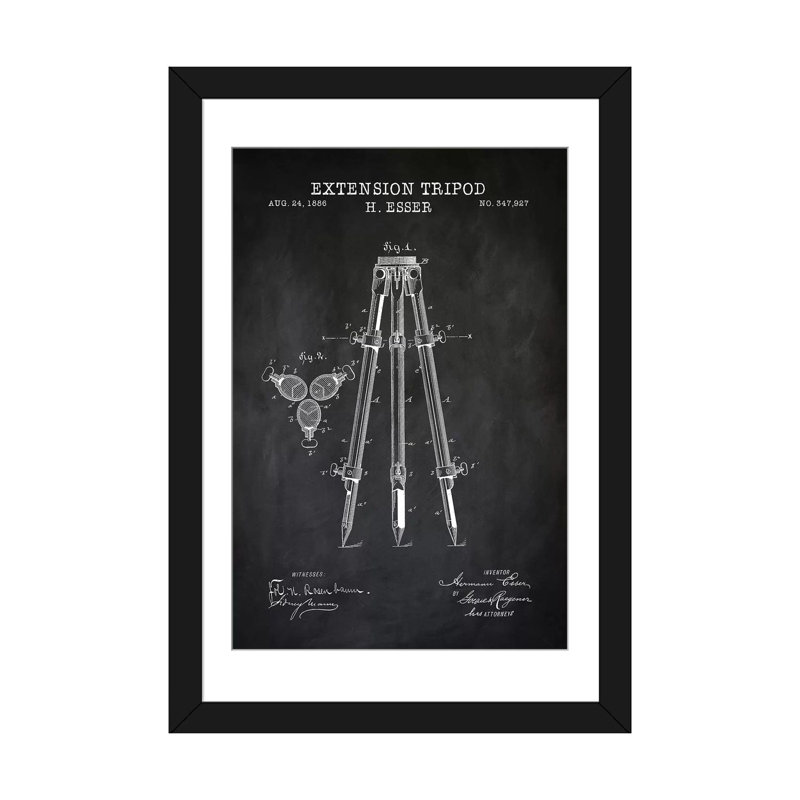 « extension trépied », impression sur toile en noir, H 24 po x l 16 po x P 1 po, Papier d'art encadré noir, Blanc