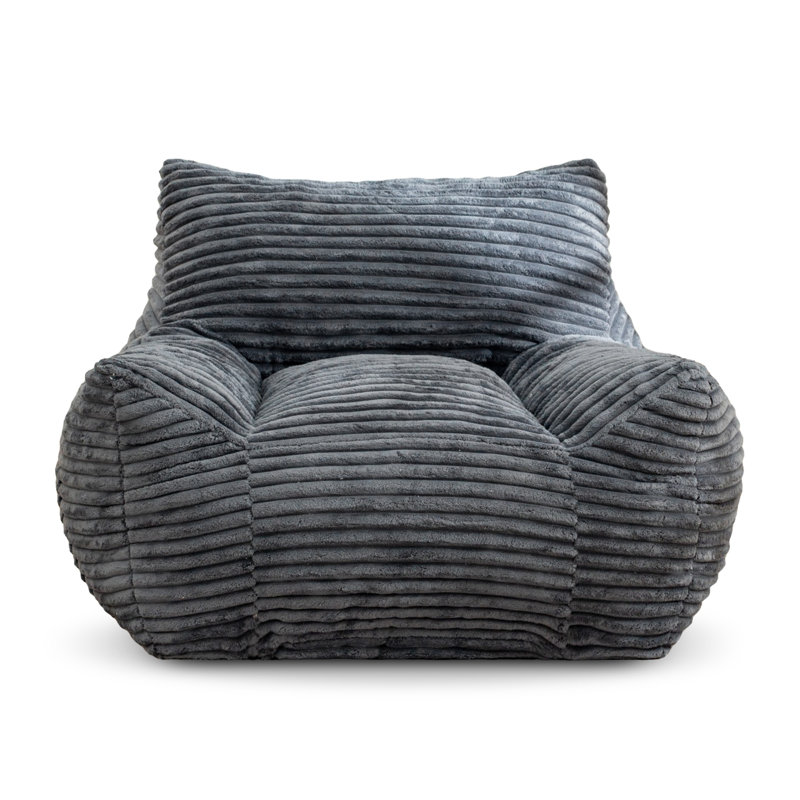 Compression 41.8“W Large Corduroy Bean Bag Chair Filled Memory Sponge, Blue Gray Corduroy