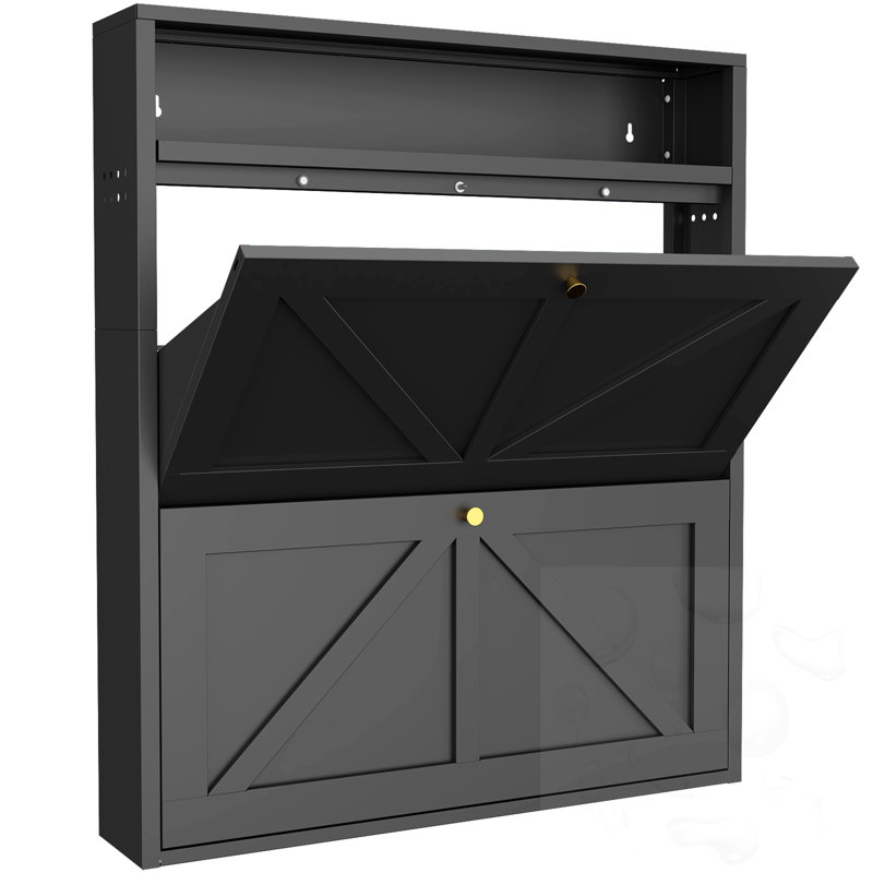 Armoire à chaussures murale avec 3 tiroirs rabattables, Noir, 48.35"H x  29.92"W x  6.5"D