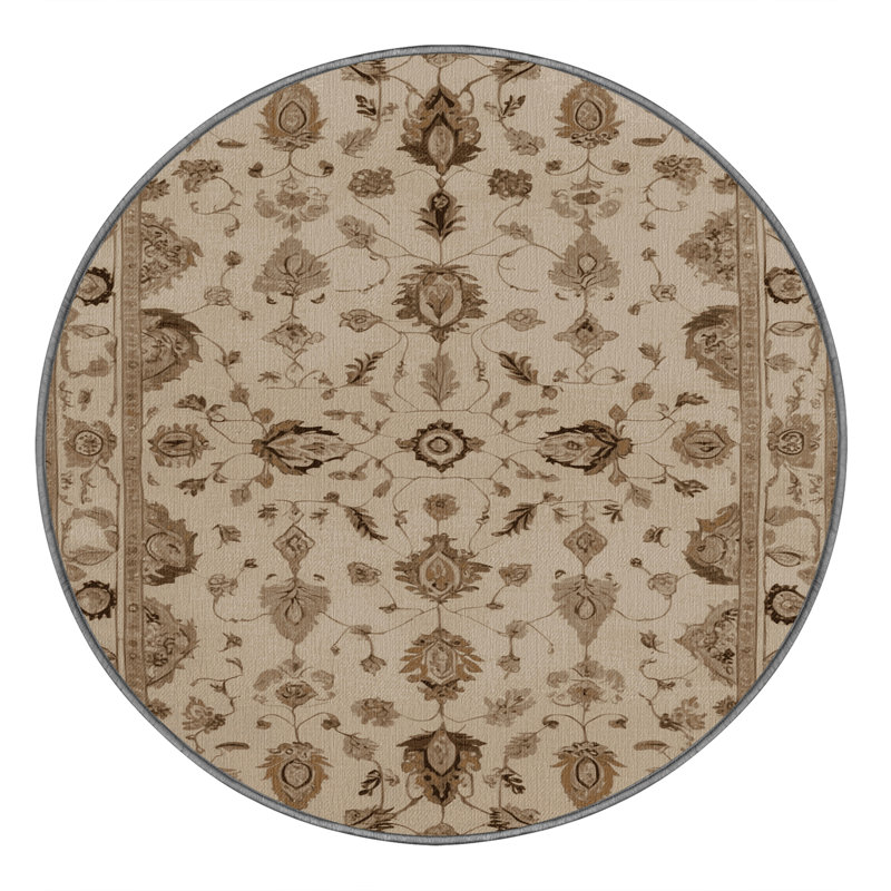 Tapis gris Tabriz lavable à la machine, Rond 6 pi