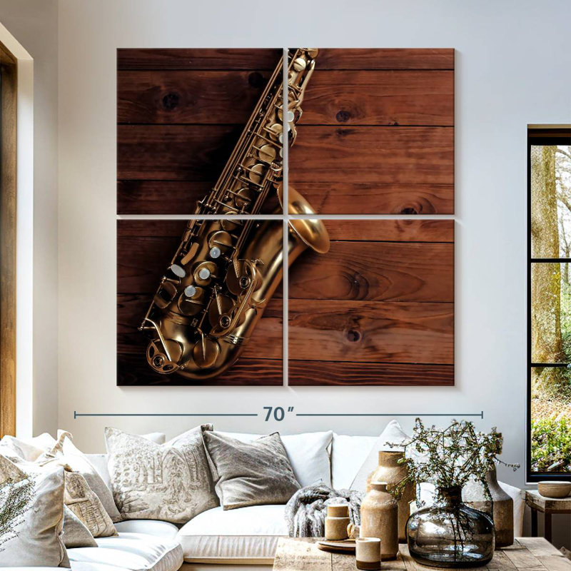 Saxophone sur bois, H 57 po x l 57 po