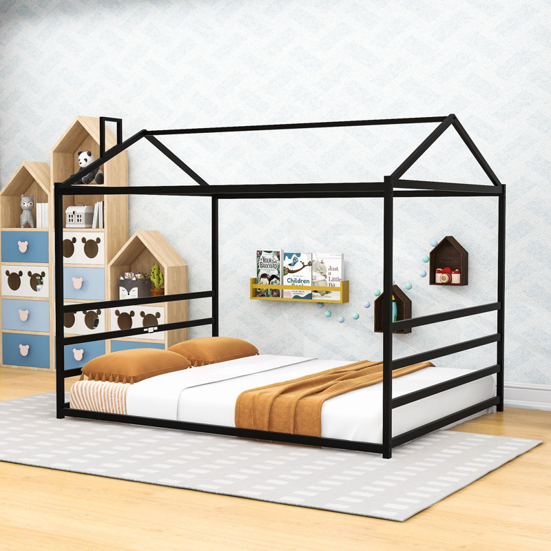 Grand lit plateforme grand avec toit, Grand lit, Noir, noir, noir, noir